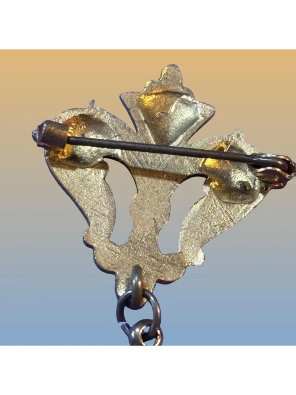 Cloisonné Enamel Three Fish Dangling from Fleur-de-lis brooch Brooch Statement